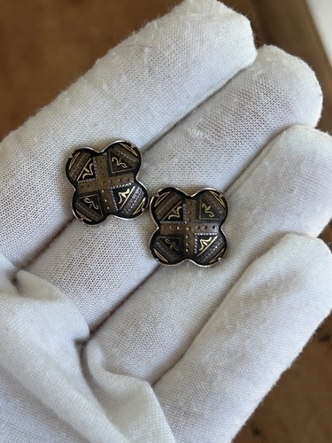 Vintage Damascene Cufflinks Cross Spanish Brown Gold Silver - Picture 3 of 14