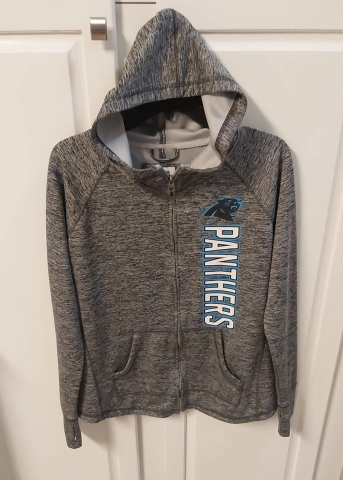 Chaqueta con cremallera completa NFL Panthers para mujer talla grande azul gris jaspeado sudadera con capucha elástica Foto 4 de 4