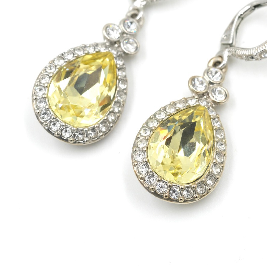Givechy Yellow Rhinestone Statement Earrings 1.6" - image 4