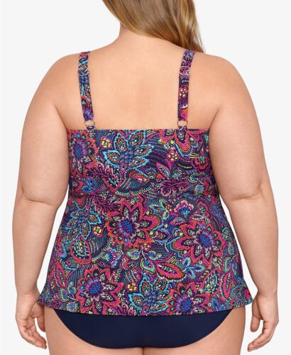 Swim Solutions Women's Tummy-Control Tiered One-Piece Swimsuit, Size 16W - Picture 2 of 3