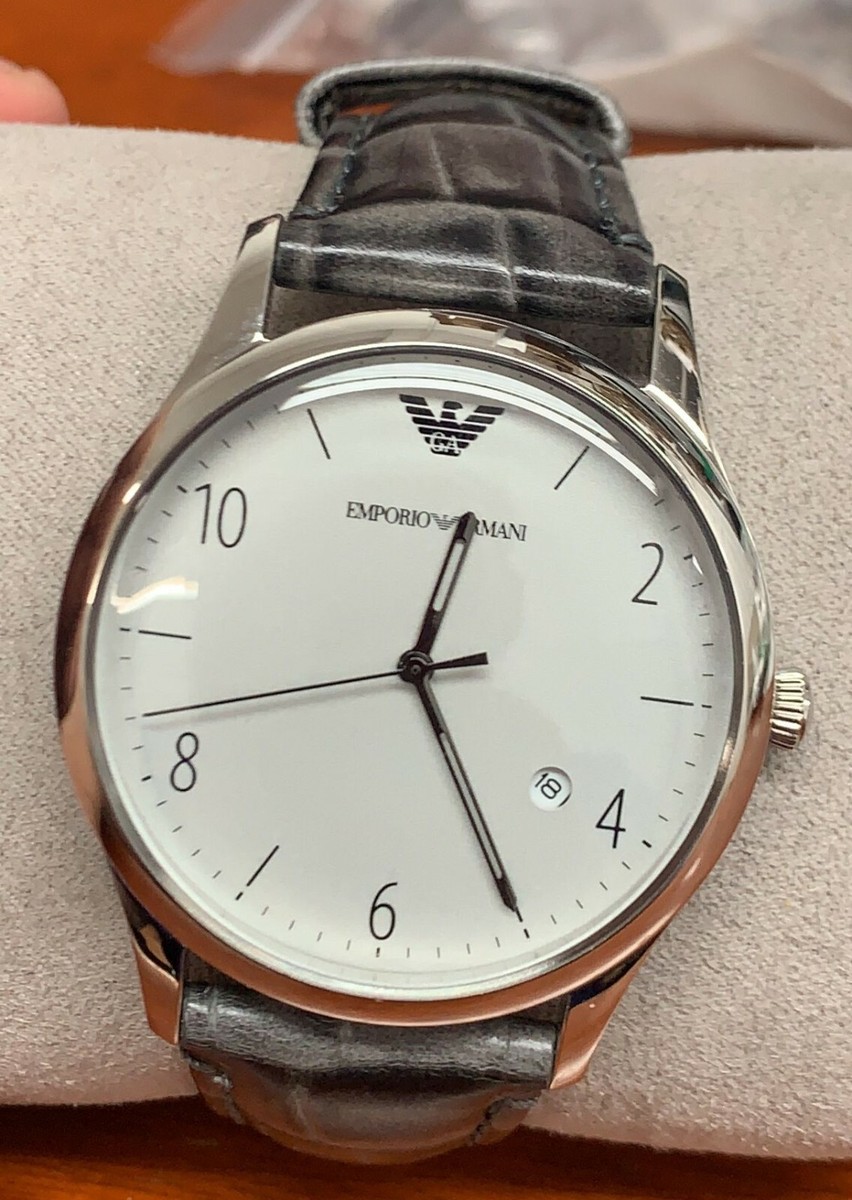 Emporio Armani AR1880 Classic Silver Dial Grey Leather Strap Men's