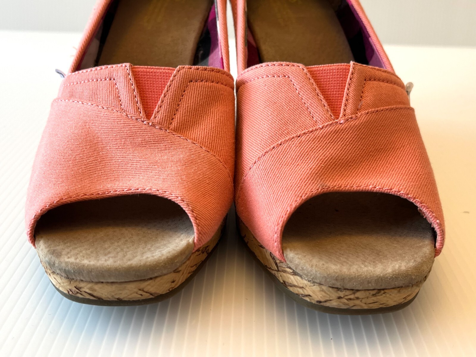 TOMS Coral Canvas Heels W/ Cork Wedge, Size 9 (US) - image 4