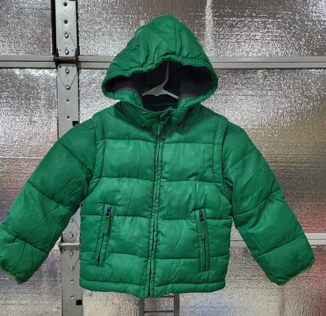 Mini Boden 3-4 Year Kids Jacket Green Puffer Jacket Sleeves Zip Off To  Vest