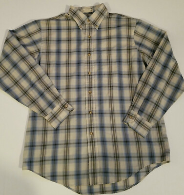 Arrow Wrinkle Free Long Sleeve Button Up Shirt Sz M Plaid Blue Gray Cream
