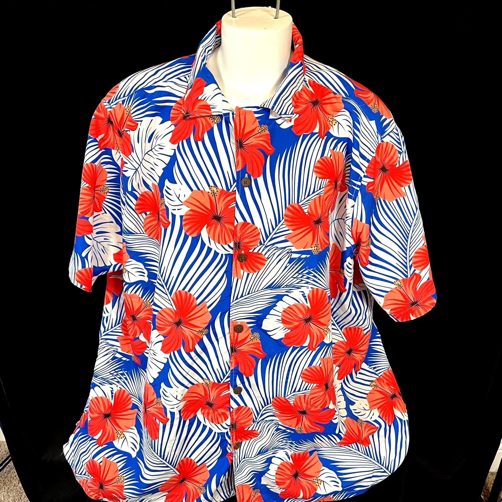 Tropical Storm Men’s Size 4 XL Multi Color Hibiscus Palm Leaves Hawaiian Shirt
