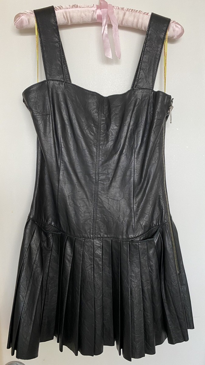 catherine malandrino leather dress Catherine Malandrino Lamb Leather Plated Jumper Dress