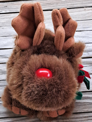 Swibco 6 inch Puffkins Gus Moose Red Ribbon 1994 Stuffed Animal Plush Toy