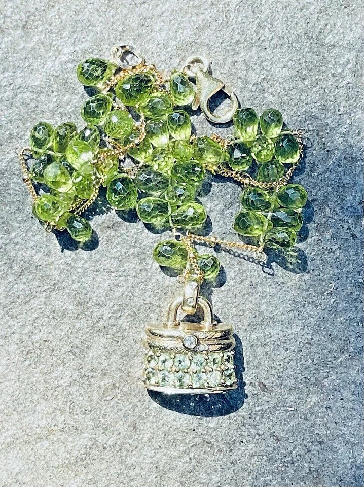 Collar Briolette Colgante Monedero Peridoto Lleno Oro 14K Piedras Preciosas Foto 4 de 4