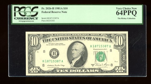 DBR 1981-A $10 FRN St. Louis Fr. 2026-H PCGS 64 PPQ Serial H18715387A - Picture 1 of 2
