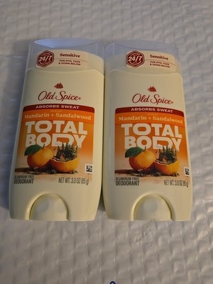 2 Old Spice Total Body Deodorant Mandarin Sandalwood Aluminum-Free (J12)
