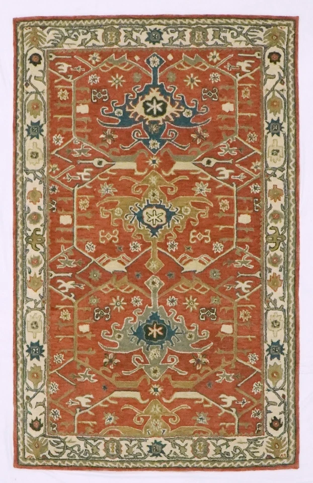 100% Wool Rug| Hand Tufted Pottery Barn Channing Red Area Rug | Living Room Deco - Image 3 of 4