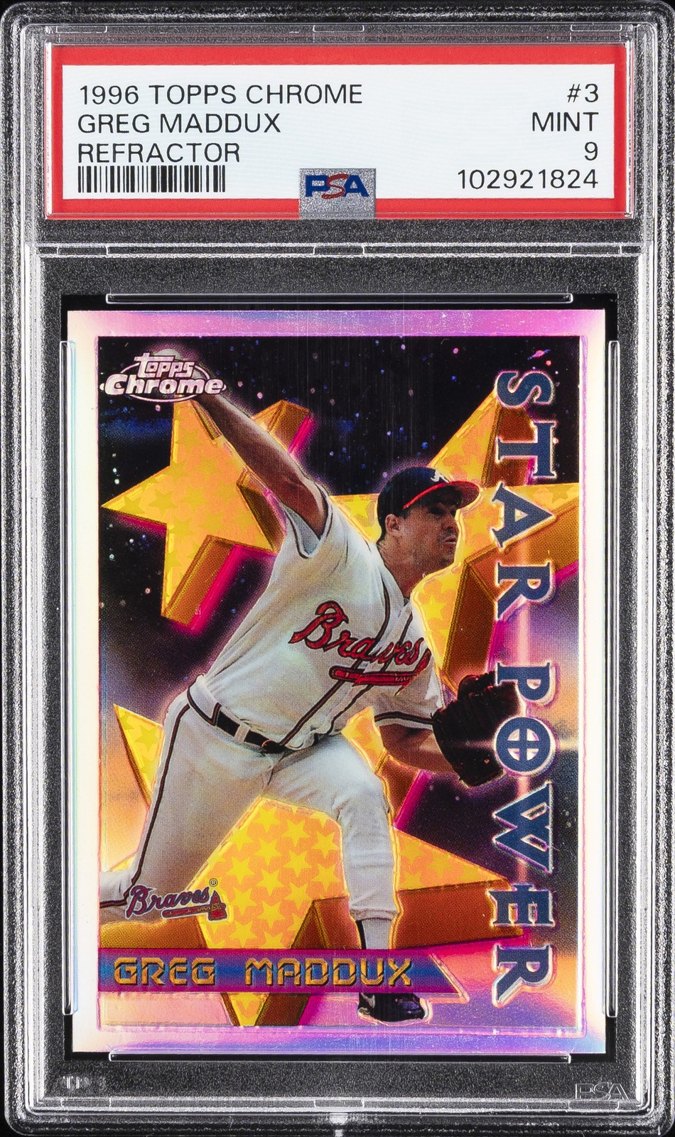 1996 TOPPS CHROME REFRACTOR #3 GREG MADDUX PSA 9
