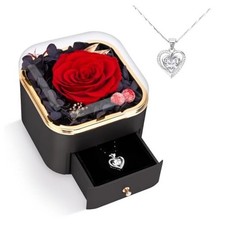 Rose Gifts for Women Mothers Girlfriend: Preserved Rose With Necklace Red Black