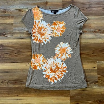 INC International Concepts Women Medium Petite MP Brown Orange Y2K Floral Top
