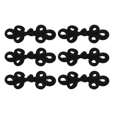 6 Pairs Chinese Knots Frog Buttons Closure Black Sewing Buttons Fasteners