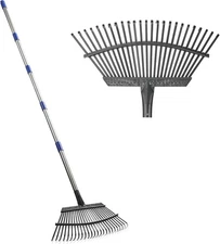 Garden Leaf Rake, Shrub Rake for Leaves Long Handle Heavy Duty, 18" Width Metal 