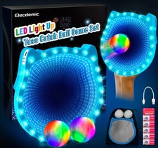 3D LED Light Up Toss Catch Paddle Ball Game Set Glow Dark Toys