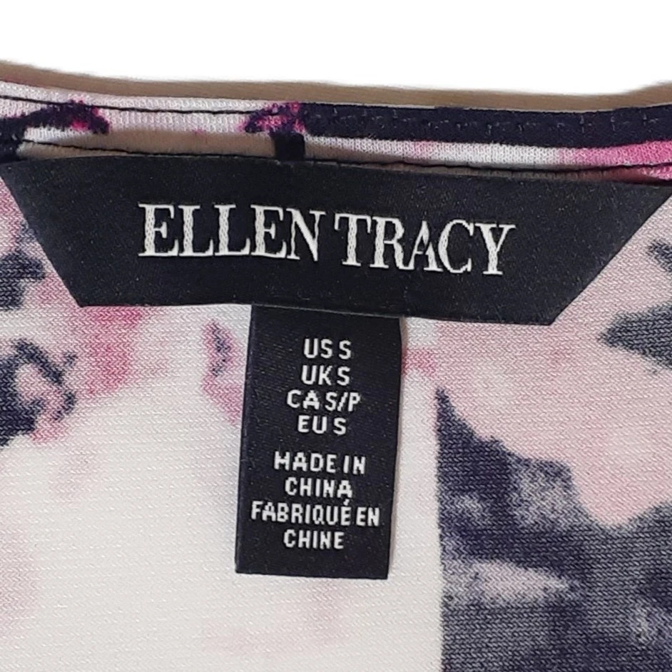 Blusa Top Ellen Tracy S Feminina Roxa e Branca Estampa Floral Manga Sino Elástica - Imagem 4 de 4
