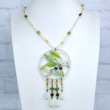Uranium Glass Necklace 18'' Pendant Vaseline Czech Vintage Beads Women`s Jewelry
