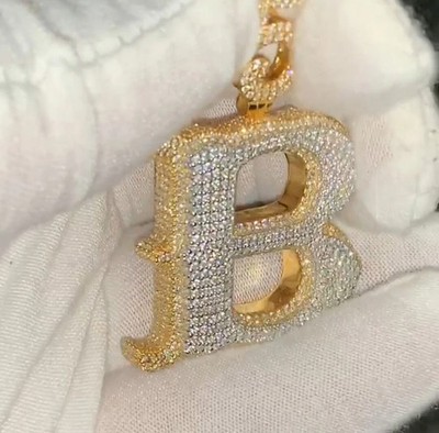 2.5ct Moissanite Men's Custom Initial Letter Pendant Number Bail Sterling silver