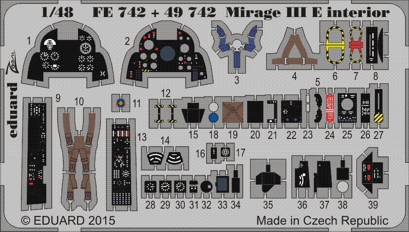Eduard Accessories Fe742 - 1:48 Mirage III E Interior For Kinetic - Edging Kit -