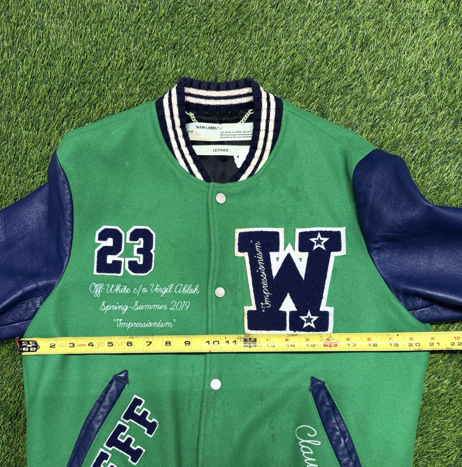 OFF WHITE Eagle Varsity Jacket Green & Blue Size … - image 11