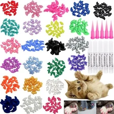 VICTHY Cat Nail Caps, 100pcs Medium Size 5 Colors with Glue Small, Multicolor 
