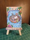 ACEO Original Art Card Cat, Pool Life Float, Swimming, Summer Fun, — photo 1