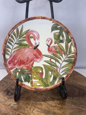 Lot Four (4) Melamine 11'' Tropical Flamingo Plates