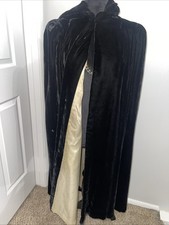Vtg Black Velvet Hooded Cape Victorian Goth Steampunk