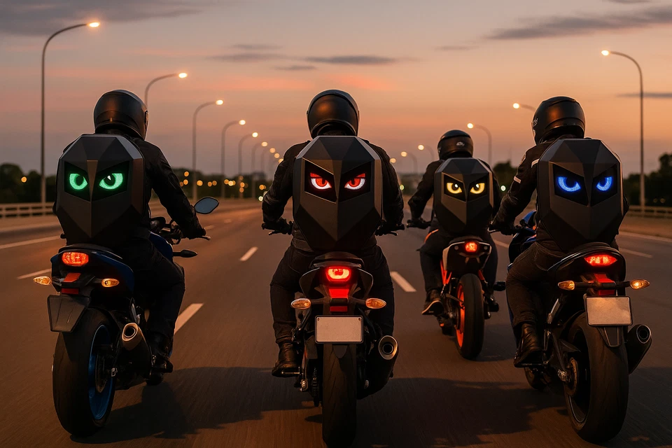 LED-Motorrad-Rucksack mit Augen! Hartschale, App-steuerung, Motorradhelm passt! - Bild 2 von 4