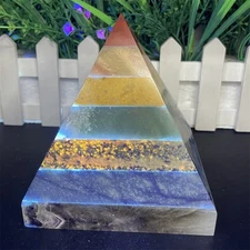 2.9LB 4.3"Natural Seven Chakras Pyramid Decor Crystal Quartz Reiki Gift Tower