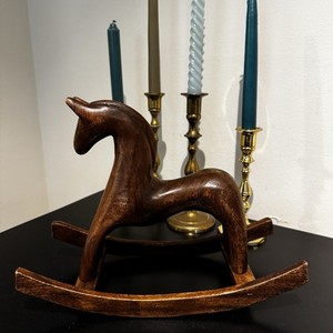 Decorative Carved Wood Rocking Horse 12”x9.5” Danish Modern Style Folk Art