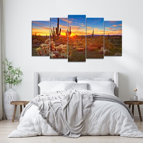 Nuovo 5 pezzi grande tela arte parete tramonto paesaggio Arizona deserto cactus spedizione veloce - Foto 4 di 7