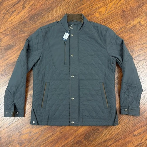 Johnnie-O Jacket Mens L Gray Quilted Full Zip Snap Front Lined Pockets Juno - product listing photo