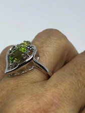 Vintage Handmade Genuine Green Peridot Filigree Setting 925 Sterling Silver Goth