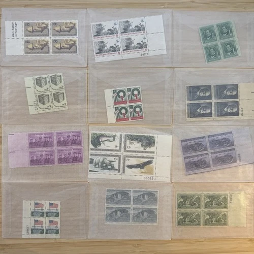 US Stamp Plate Block Lot 12 Blocks MNH MH Mint Collection Glassines Vintage