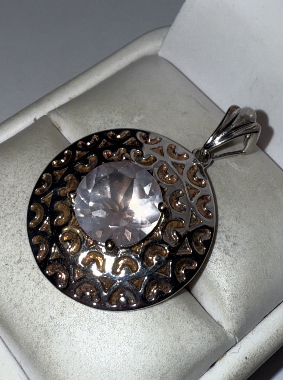 ESTATE Solid Sterling Silver Large Round-Cut Natu… - image 4