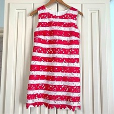 Esley Nautical Striped Mini Shift Dress Lace Sleeveless Preppy Size Small