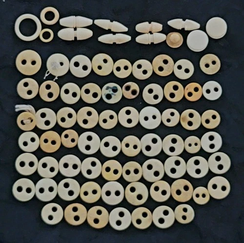Lot of 71 Antique Civil War Bone Underwear Buttons 2 Hole "Cow Bone" Sew Collect