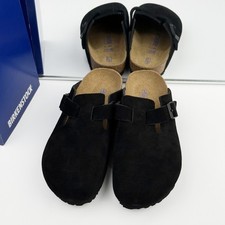 Birkenstock Boston Black Suede Leather Soft Footbed Clog Men and Women Shoes