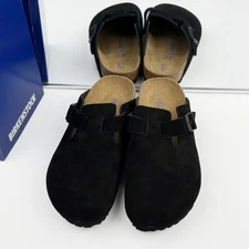 Birkenstock Boston Black Suede Leather Soft Footbed Clog Men and Women Shoes