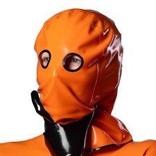 Orange Latex Hood Bag Open eyes hole Rubber Mask no zipper for Clubwear Fetish