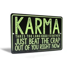 Metal KARMA Beat The Crap Wall Art Sign Man Cave Bar Apartment Home Room Decor