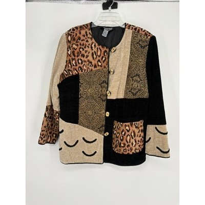 Indigo Moon Jacket Womens 1X Multicolor Patchwork Leopard Paisley Shoulder Pads