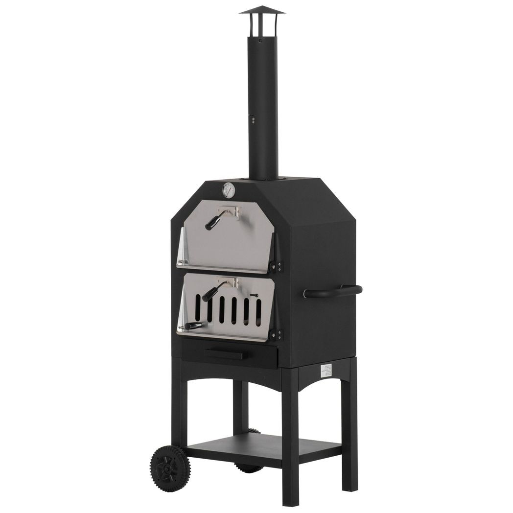 Garden Pizza Oven Charcoal BBQ Grill 3-Tier Freestanding with Chimney