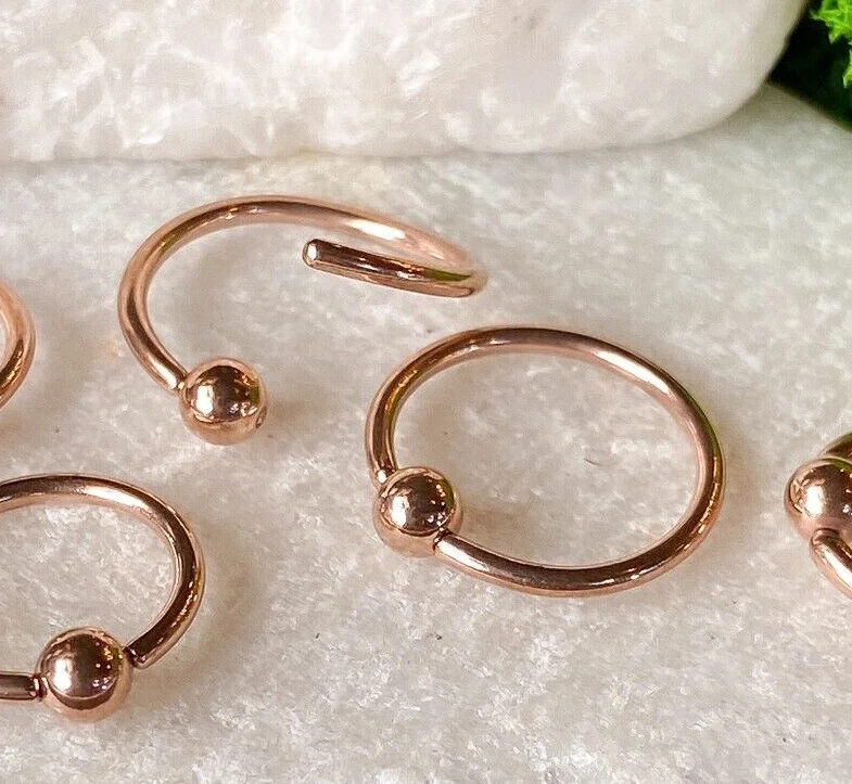 PAR Bola Fija Oro Rosa Cautivo Cuentas Anillos Pezón Hélice Tragus Tabique Piercing Foto 2 de 4