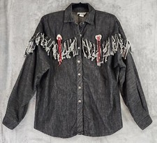 Circle T by Marilyn Lenox Shirt Womens Medium Gray Western Vintage Made In USA