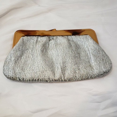 Vintage Clutch Purse mid century modern Bakelite Plastic Handle Silver Sparkle - Picture 3 of 5