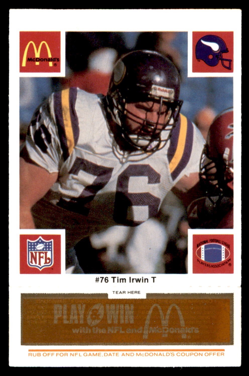 1986 McDonald's Football Orange #408 Vikings Tim Irwin #76 NM/MT *e1